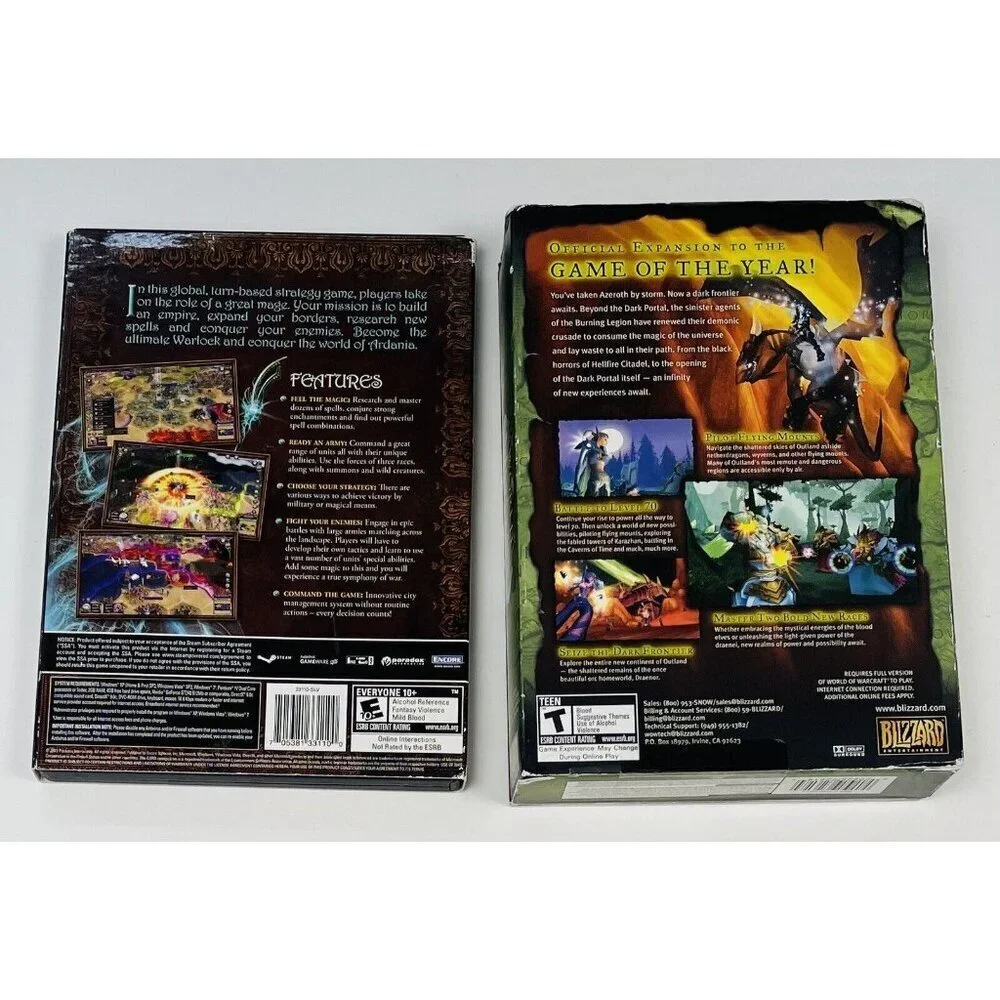 Lot 2 PC Computer Games Warlock & World of Warcraft Burning Crusade Expansion